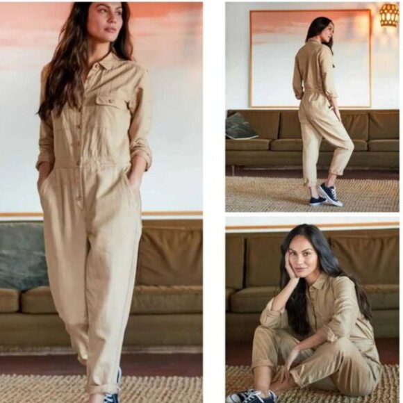 NWT Outerknown S.E.A. Suit Long Sleeve Organic Cotton Jumpsuit Sandy Small - Picture 1 of 7